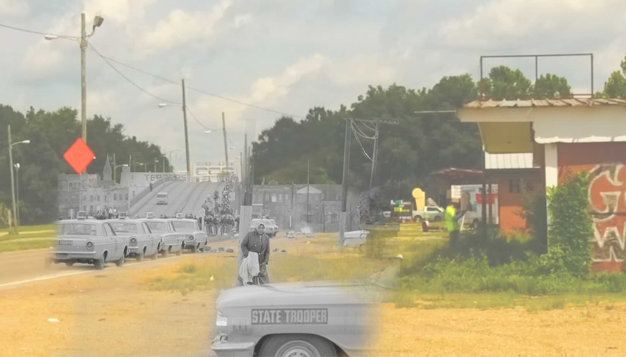 Selma marcher super imposed using old photograph and new