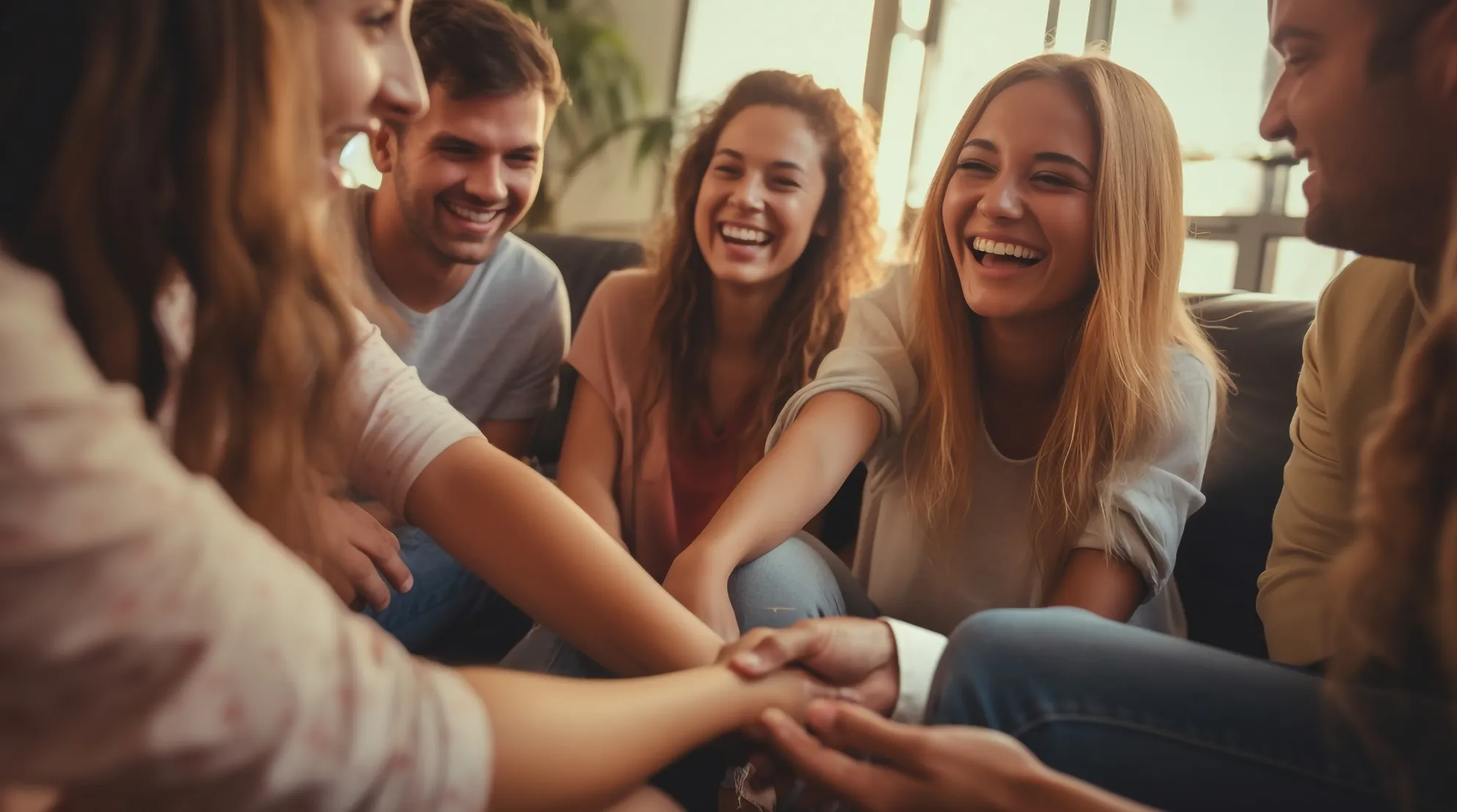Group of young people smiling comforting and smiling with eachother