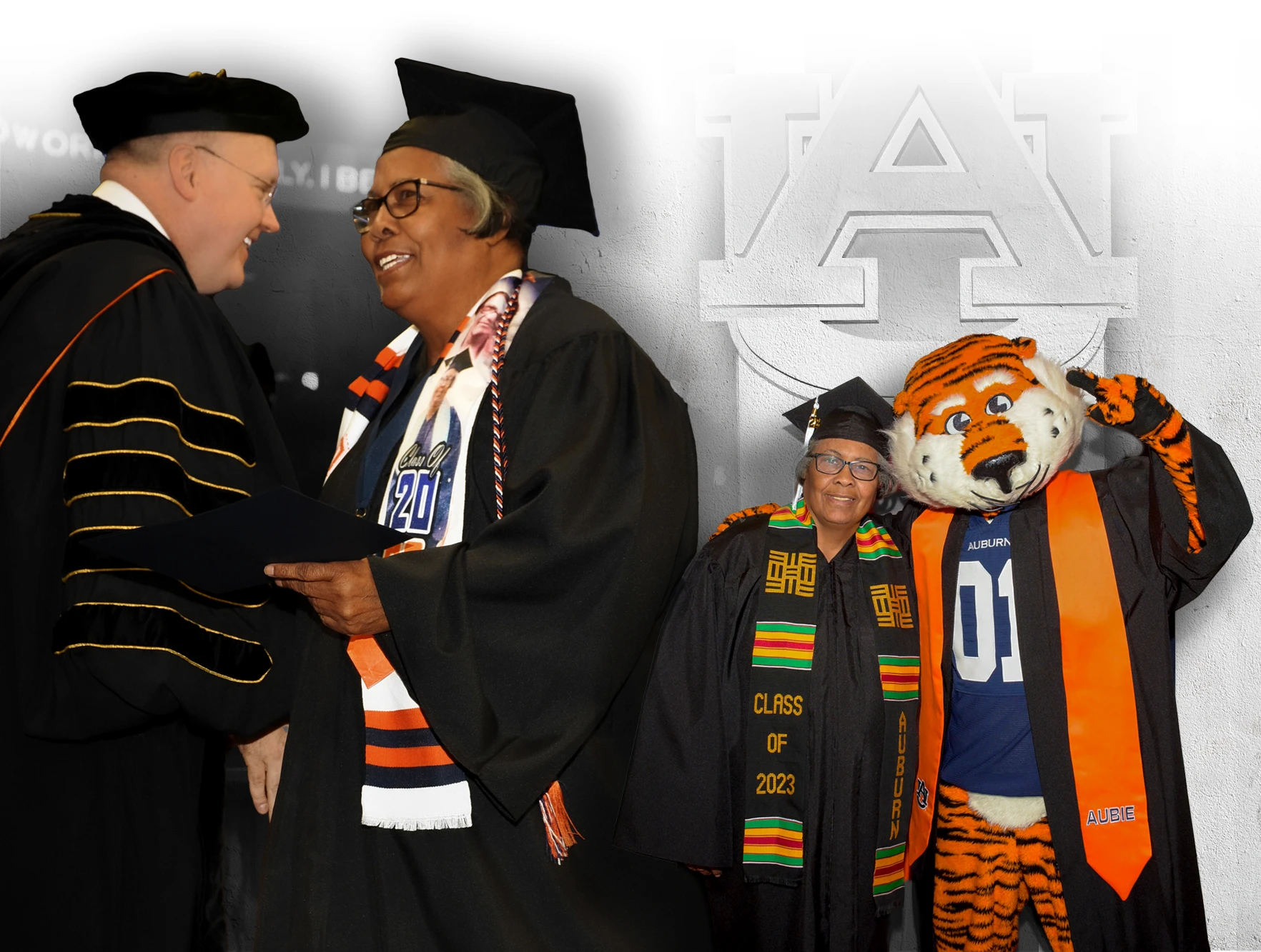 Sherry with President president Roberts and Sherry with Aubie